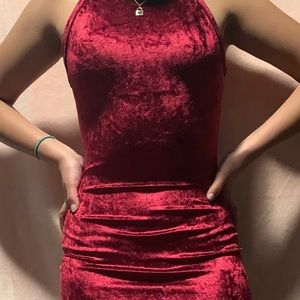 Red tight longe velvet dress